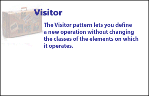 7)Visitor Pattern lets you define a new operation without changing the classes of the elements on which it operates.
